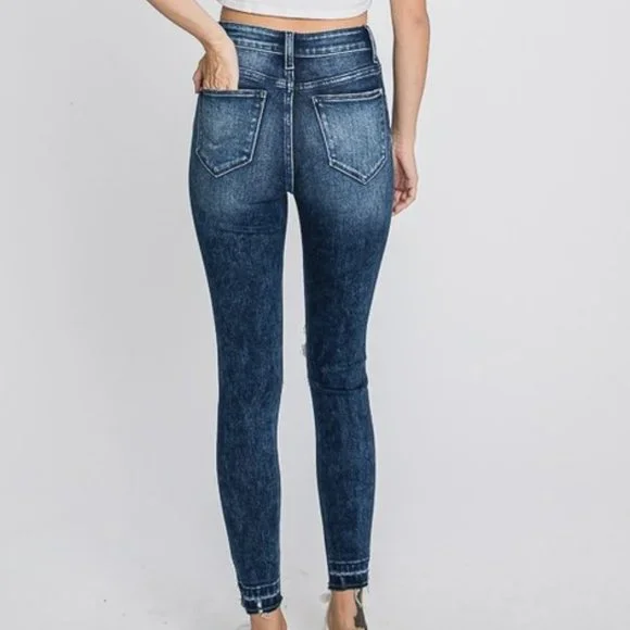 High Rise Dark Ankle Skinny Distressed Jeans - Picture 5 of 5